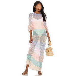 Pitusa NWT Rainbow Crochet Maxi Dress Coverup in Pastels size P XXS/XS/S Revolve